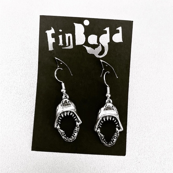 Shark Earrings Dangle, Moveable Hinged Jaw - Picture 3 of 4